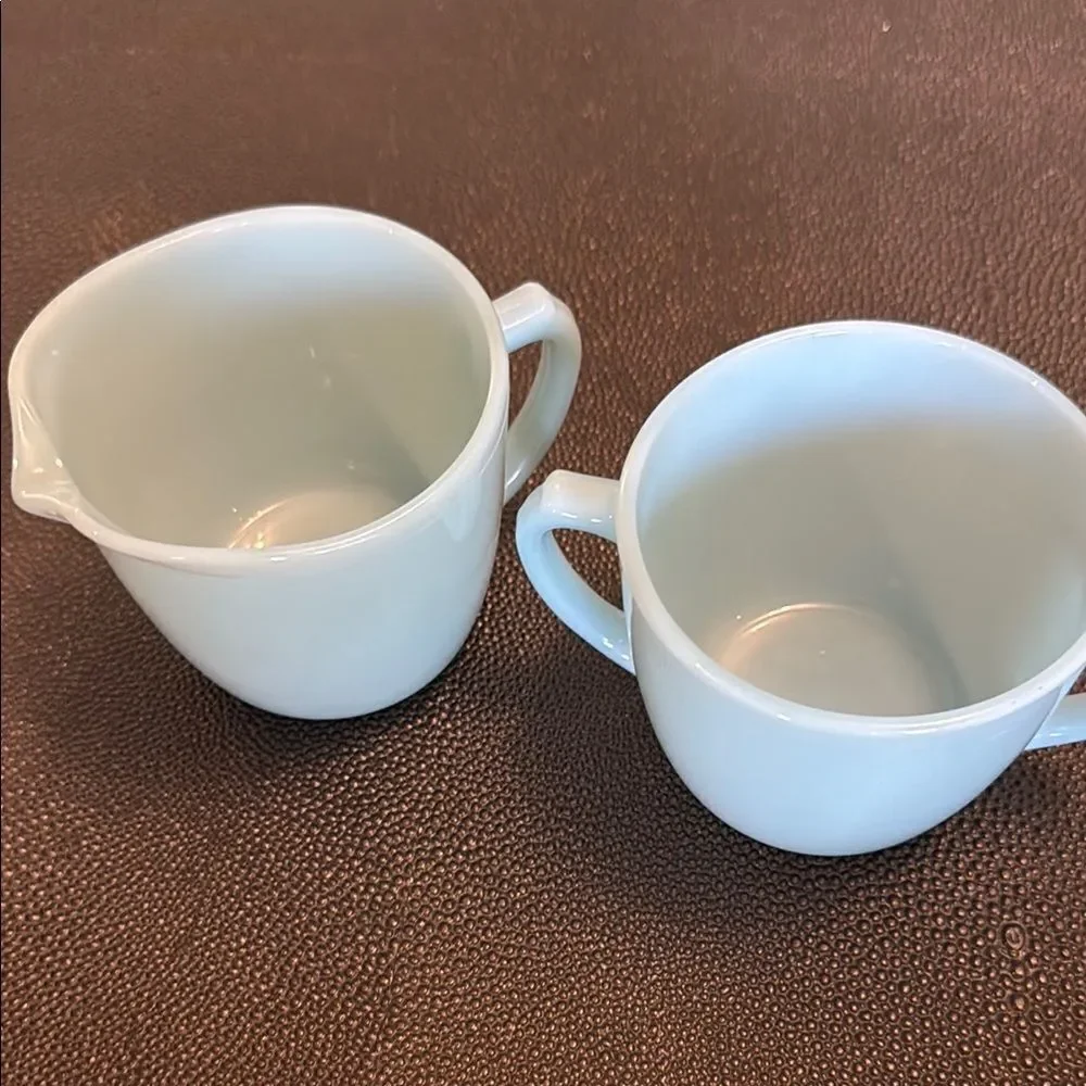 Fire-King Set of Two Turquise Blue Sugar and Creamer  Vintage